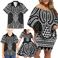 Ma Maori Ta Moko Poutama Art Family Matching Off Shoulder Short Dress and Hawaiian Shirt LT9 - Polynesian Pride