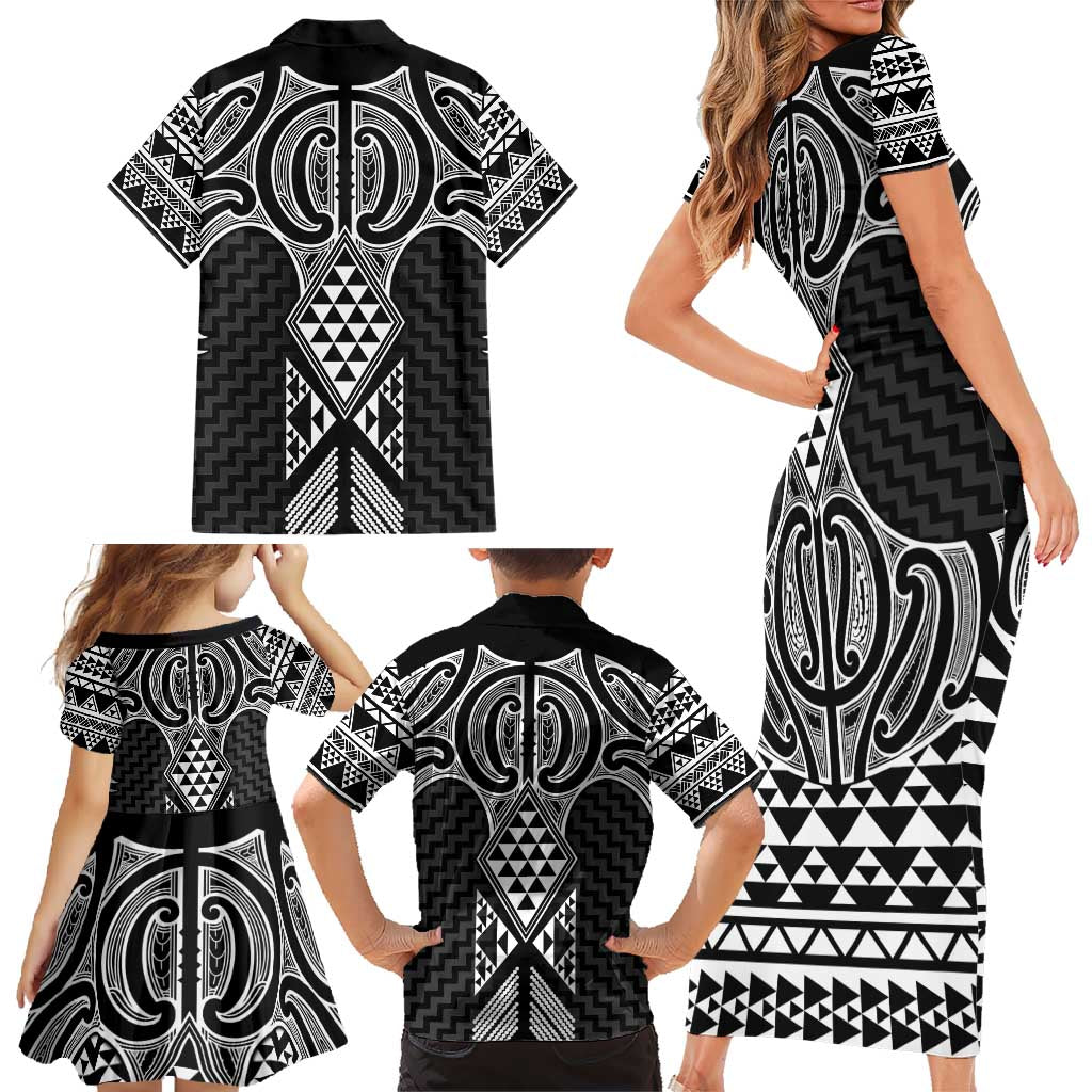 Ma Maori Ta Moko Poutama Art Family Matching Short Sleeve Bodycon Dress and Hawaiian Shirt LT9 - Polynesian Pride