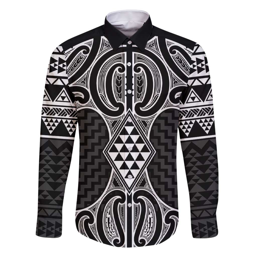 Ma Maori Ta Moko Poutama Art Family Matching Short Sleeve Bodycon Dress and Hawaiian Shirt LT9 Dad's Shirt - Long Sleeve White - Polynesian Pride