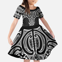 Ma Maori Ta Moko Poutama Art Family Matching Summer Maxi Dress and Hawaiian Shirt LT9 Daughter's Dress White - Polynesian Pride