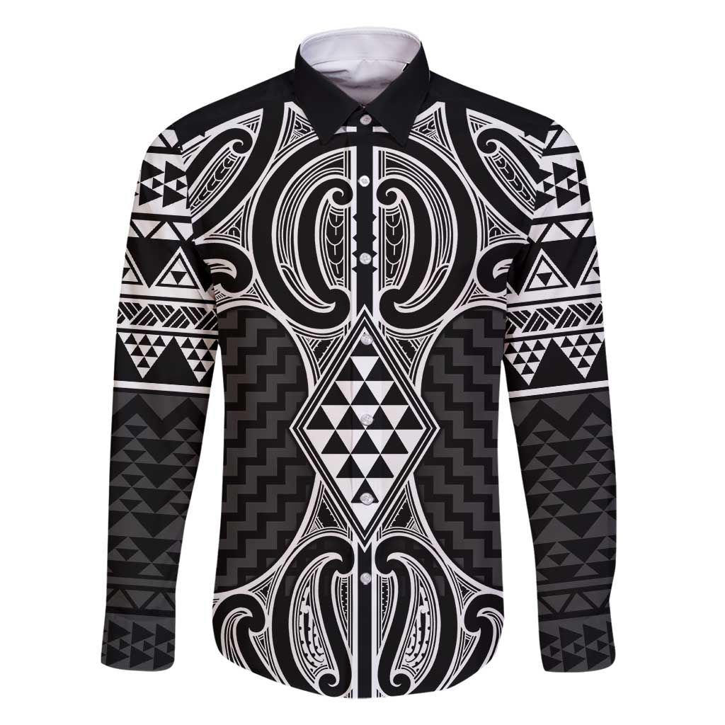 Ma Maori Ta Moko Poutama Art Family Matching Summer Maxi Dress and Hawaiian Shirt LT9 Dad's Shirt - Long Sleeve White - Polynesian Pride