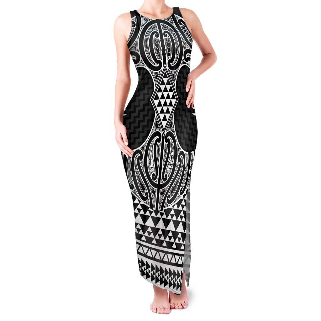 Ma Maori Ta Moko Poutama Art Family Matching Tank Maxi Dress and Hawaiian Shirt LT9 Mom's Dress White - Polynesian Pride