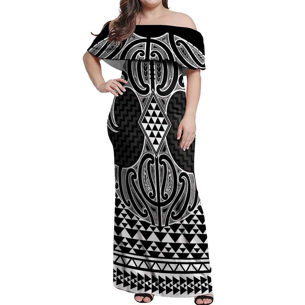 Ma Maori Ta Moko Poutama Art Off Shoulder Maxi Dress