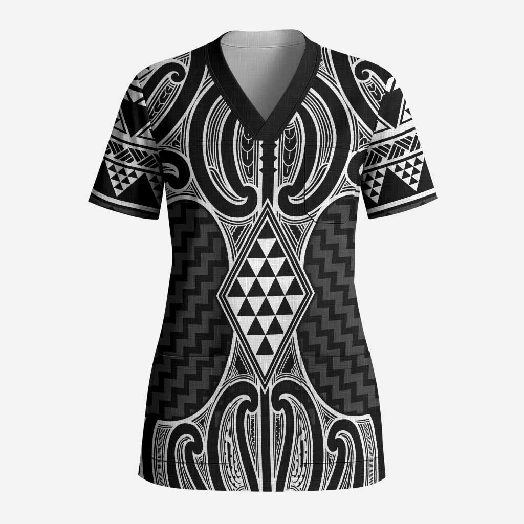 Ma Maori Ta Moko Poutama Art Scrub Top - Polynesian Pride