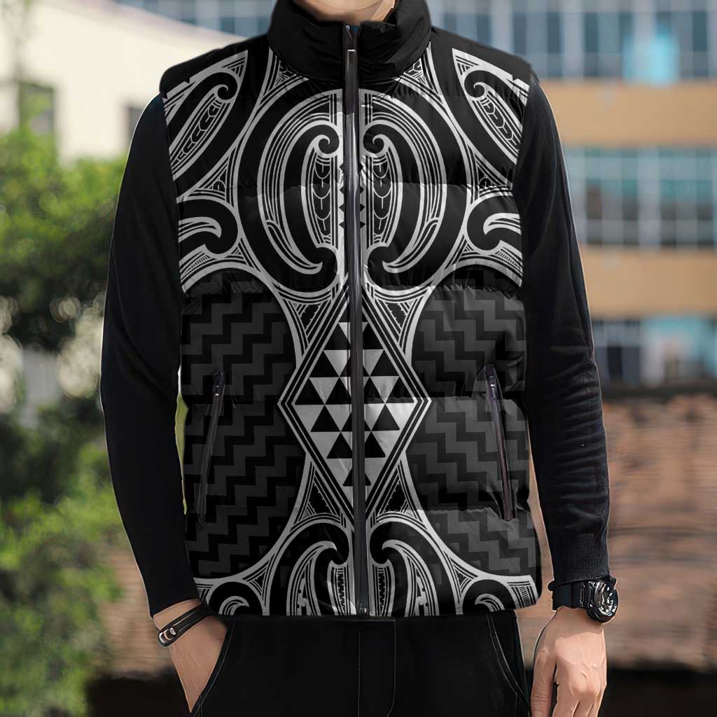 Ma Maori Ta Moko Poutama Art Sleeveless Puffer Jacket - Polynesian Pride
