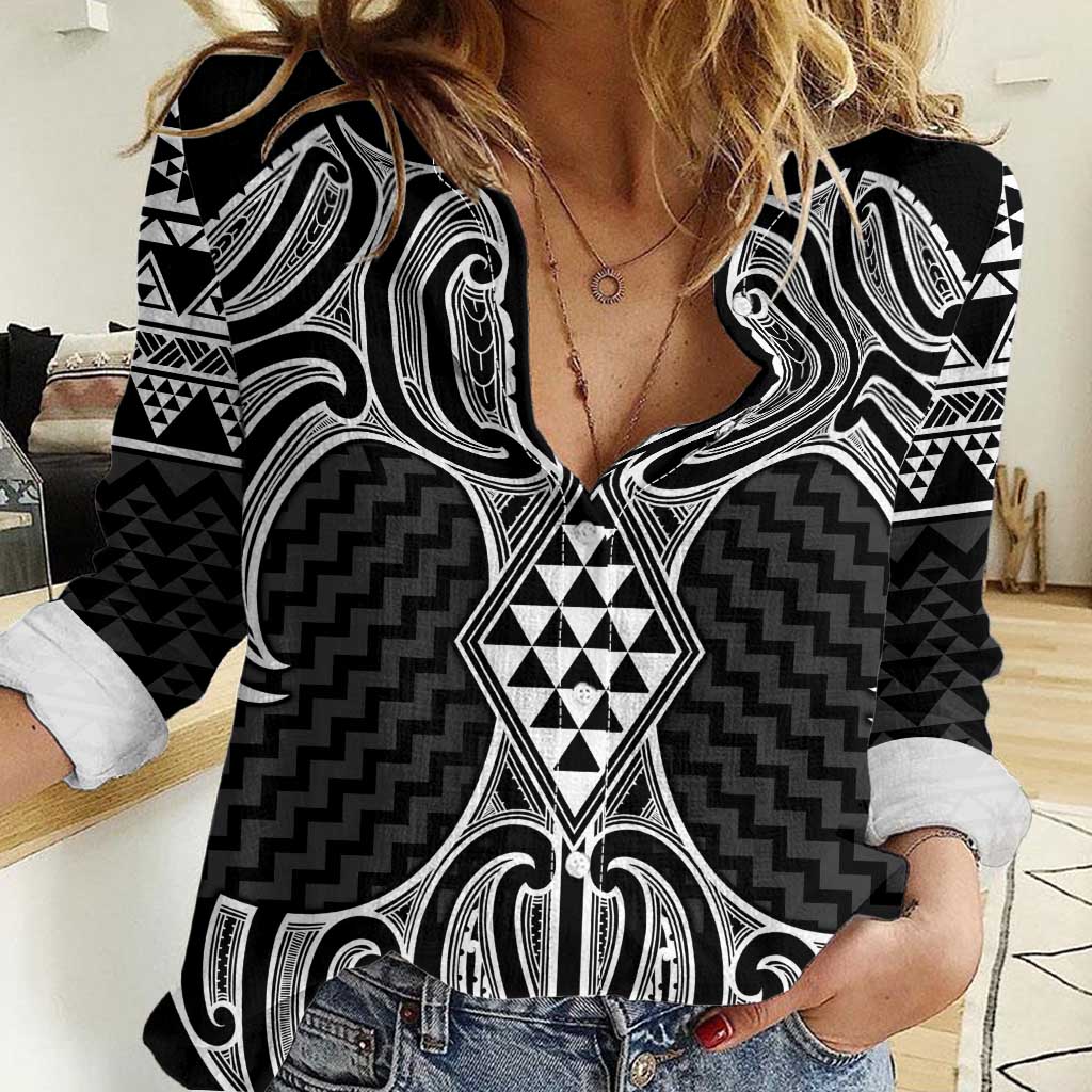 Ma Maori Ta Moko Poutama Art Women Casual Shirt LT9 Female White - Polynesian Pride