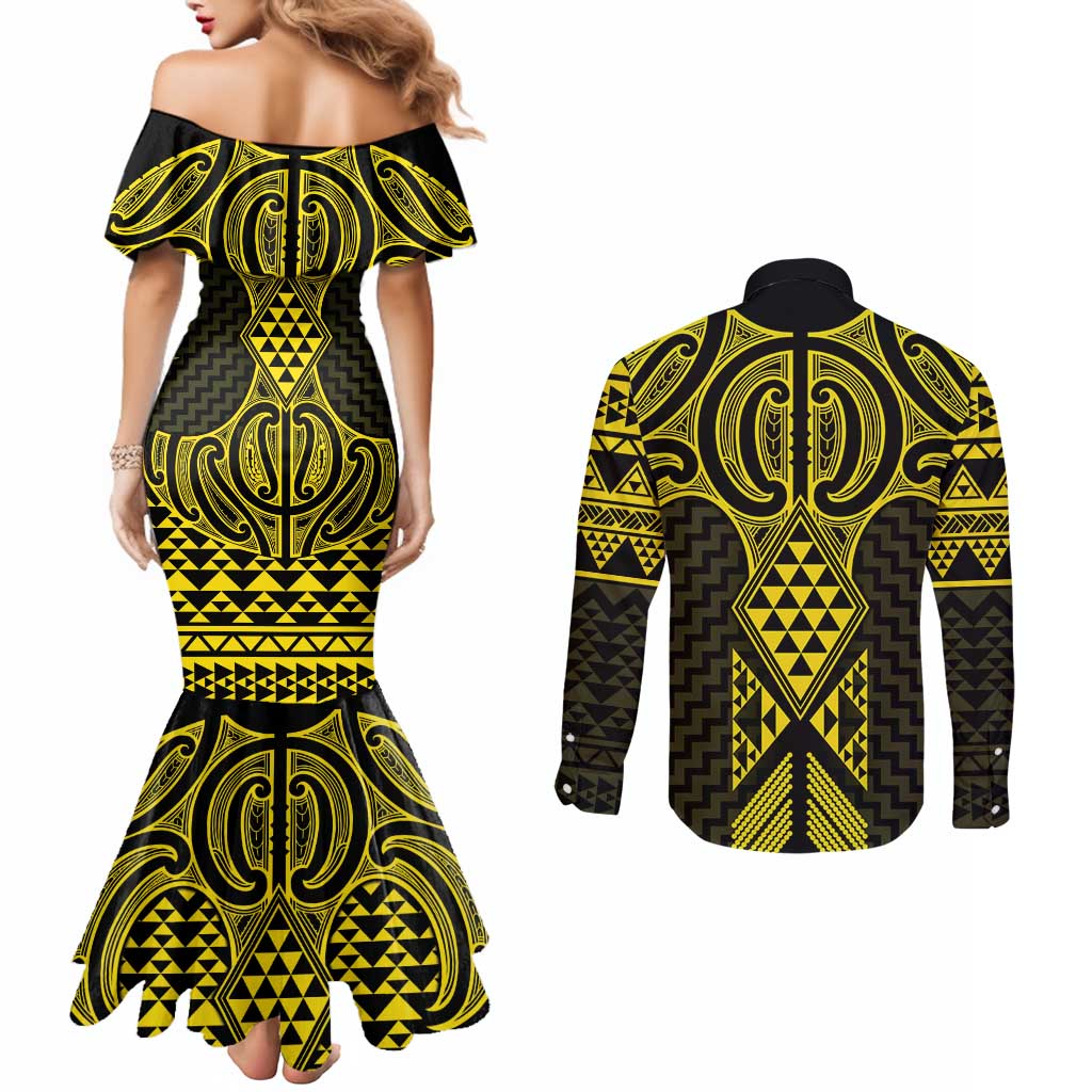 Mahi-dawg Maori Ta Moko Poutama Art Couples Matching Mermaid Dress and Long Sleeve Button Shirt