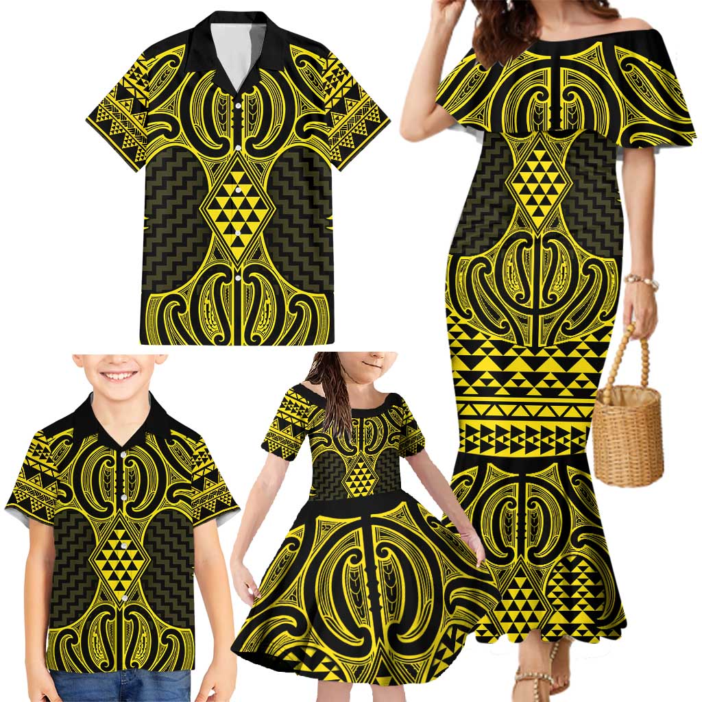 Mahi-dawg Maori Ta Moko Poutama Art Family Matching Mermaid Dress and Hawaiian Shirt LT9 - Polynesian Pride