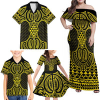 Mahi-dawg Maori Ta Moko Poutama Art Family Matching Off Shoulder Maxi Dress and Hawaiian Shirt LT9 - Polynesian Pride