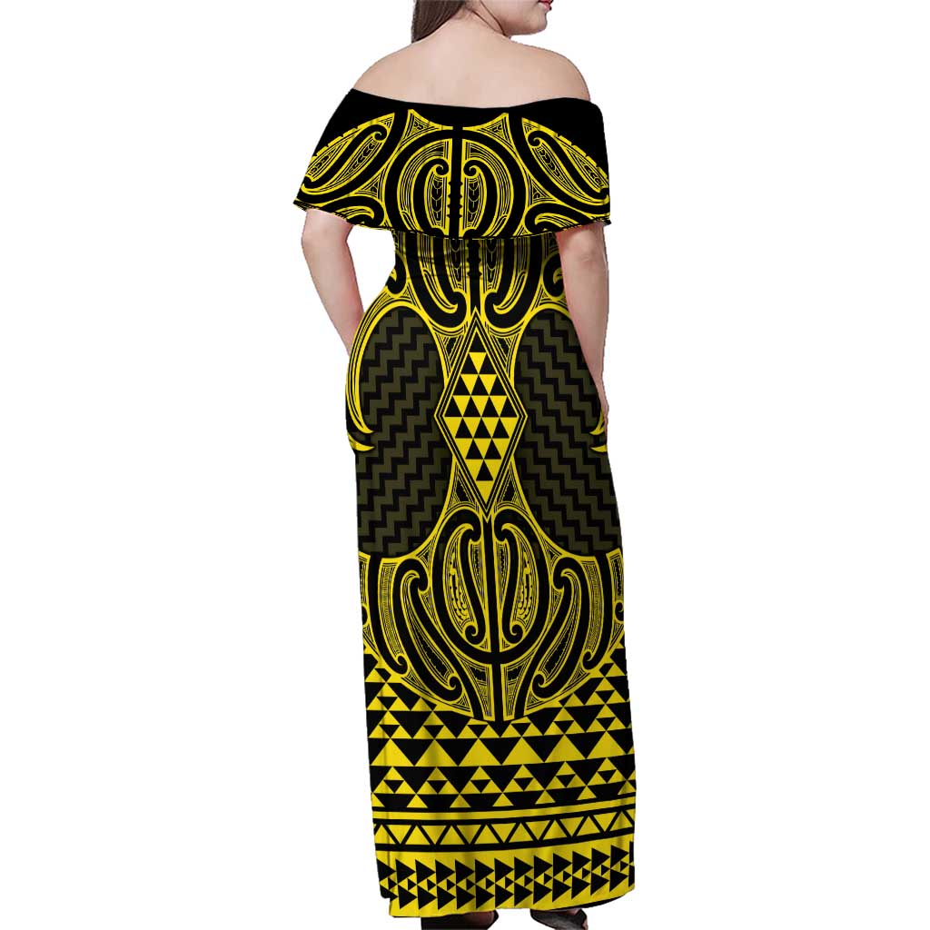 Mahi-dawg Maori Ta Moko Poutama Art Family Matching Off Shoulder Maxi Dress and Hawaiian Shirt LT9 - Polynesian Pride