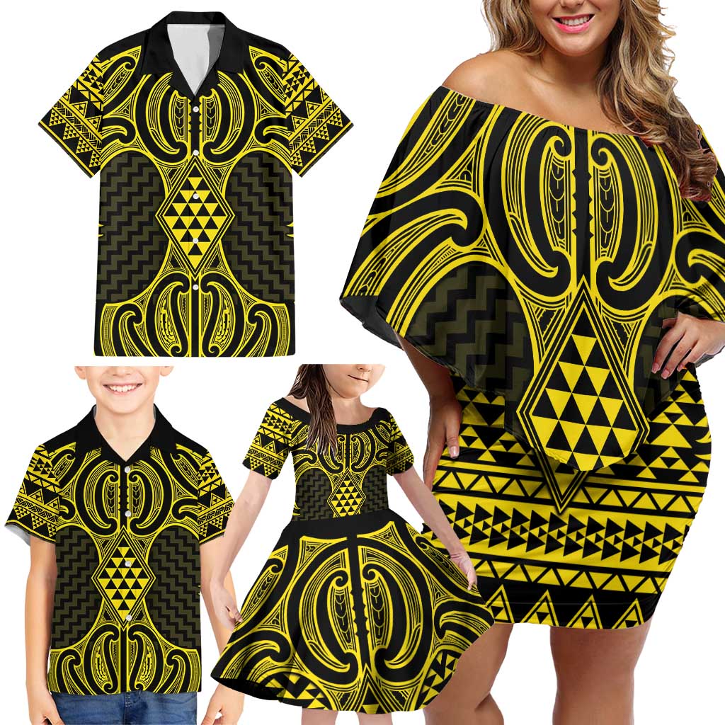 Mahi-dawg Maori Ta Moko Poutama Art Family Matching Off Shoulder Short Dress and Hawaiian Shirt LT9 - Polynesian Pride
