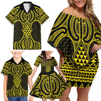 Mahi-dawg Maori Ta Moko Poutama Art Family Matching Off Shoulder Short Dress and Hawaiian Shirt LT9 - Polynesian Pride