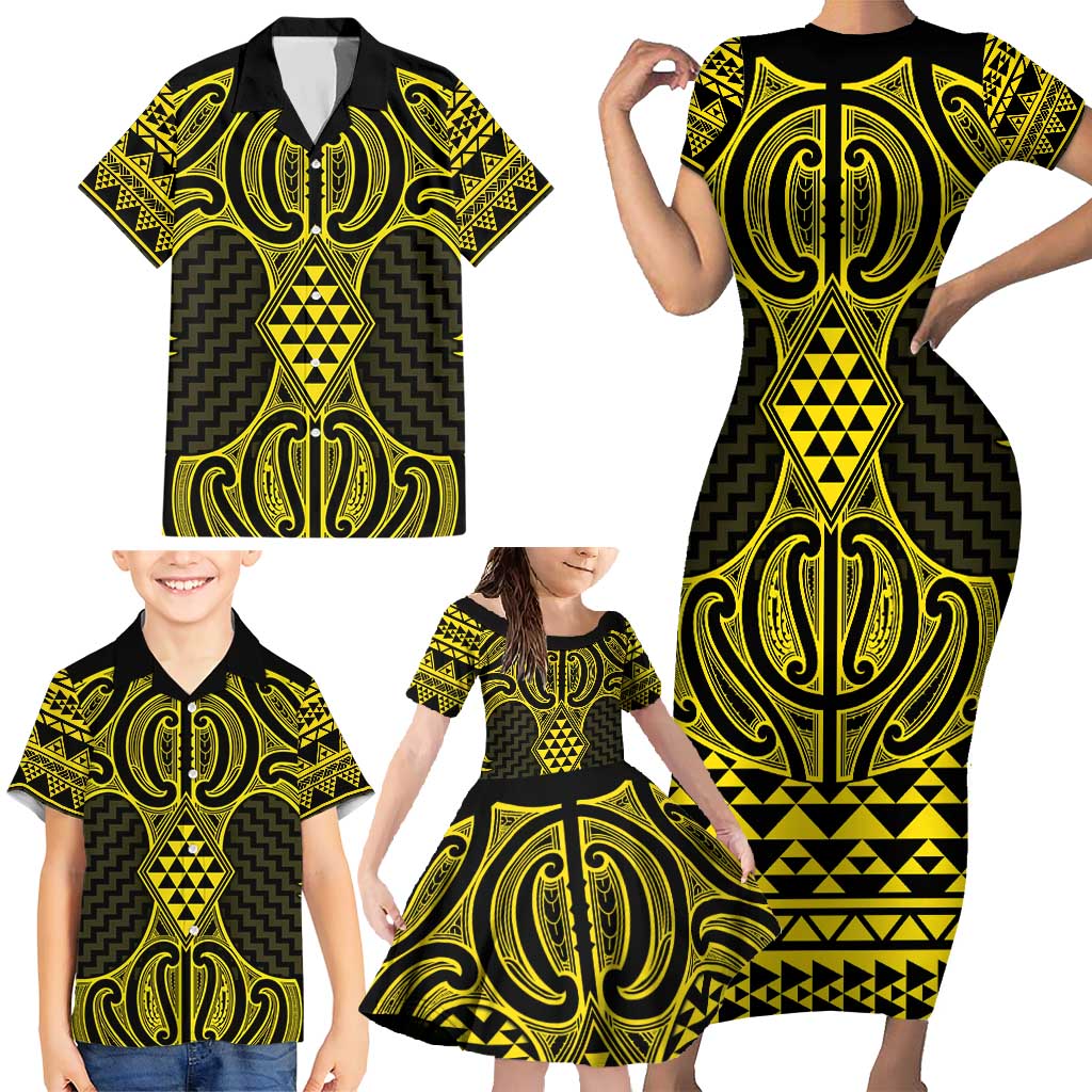 Mahi-dawg Maori Ta Moko Poutama Art Family Matching Short Sleeve Bodycon Dress and Hawaiian Shirt LT9 - Polynesian Pride