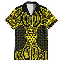 Mahi-dawg Maori Ta Moko Poutama Art Family Matching Short Sleeve Bodycon Dress and Hawaiian Shirt LT9 Dad's Shirt - Short Sleeve Yellow - Polynesian Pride