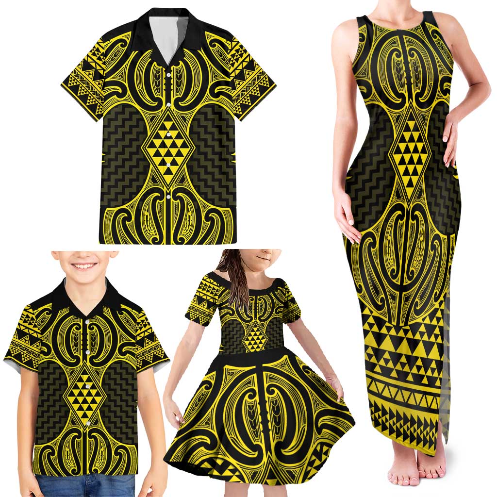 Mahi-dawg Maori Ta Moko Poutama Art Family Matching Tank Maxi Dress and Hawaiian Shirt LT9 - Polynesian Pride