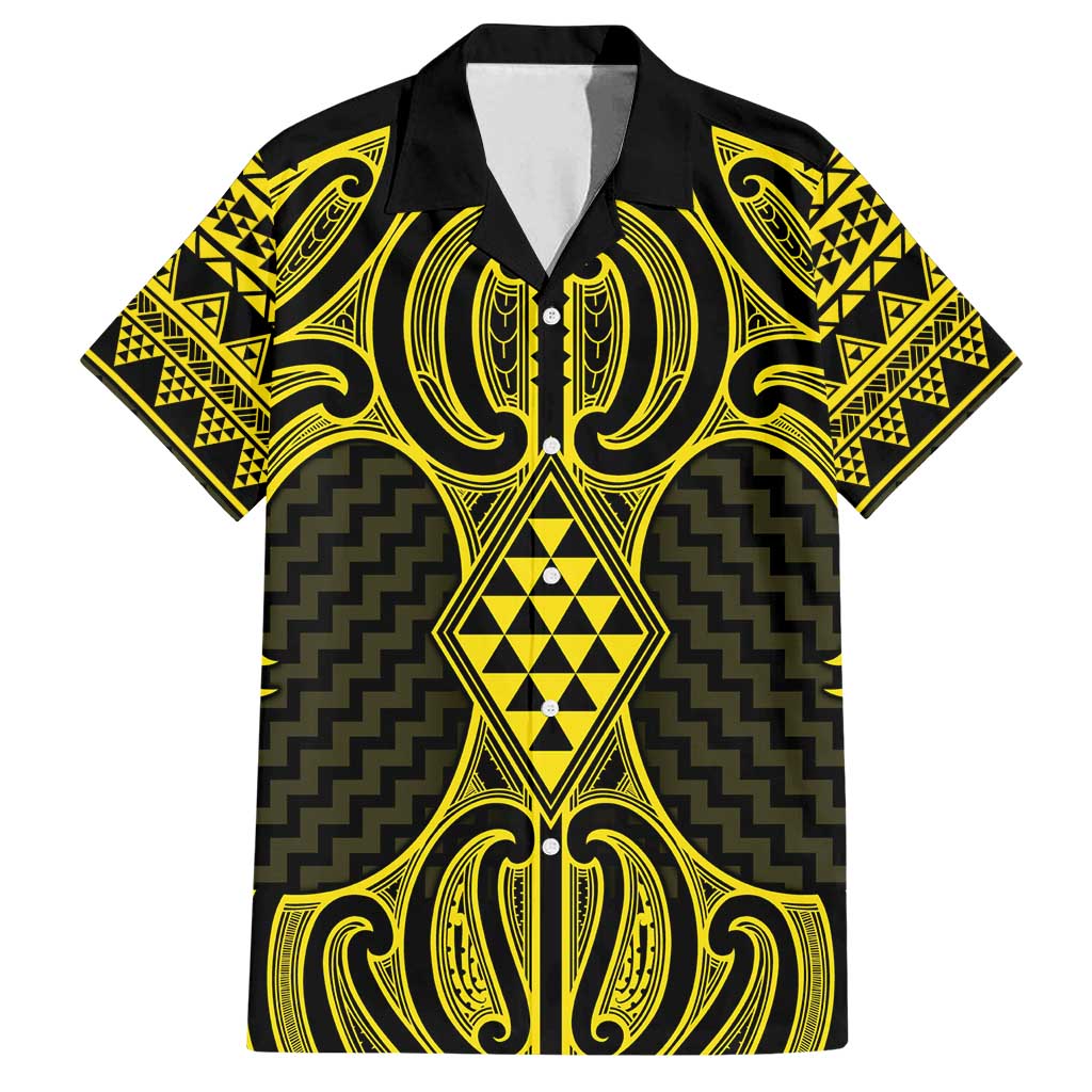 Mahi-dawg Maori Ta Moko Poutama Art Family Matching Tank Maxi Dress and Hawaiian Shirt LT9 Dad's Shirt - Short Sleeve Yellow - Polynesian Pride