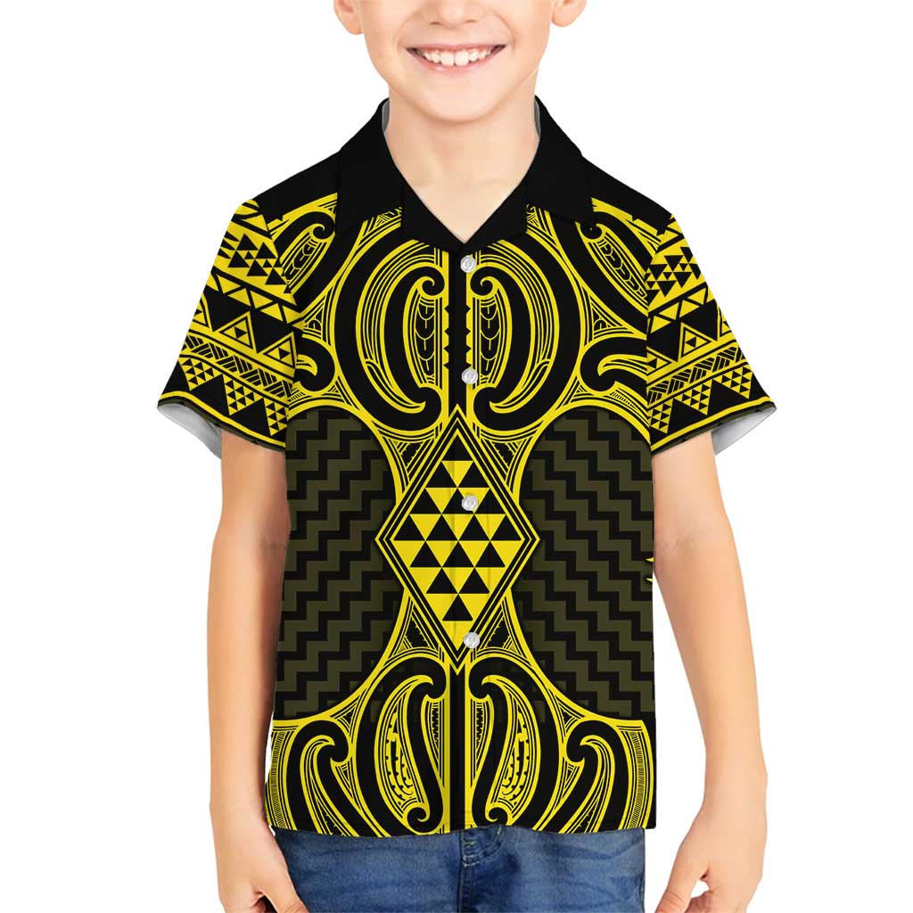 Mahi-dawg Maori Ta Moko Poutama Art Family Matching Tank Maxi Dress and Hawaiian Shirt LT9 Son's Shirt Yellow - Polynesian Pride
