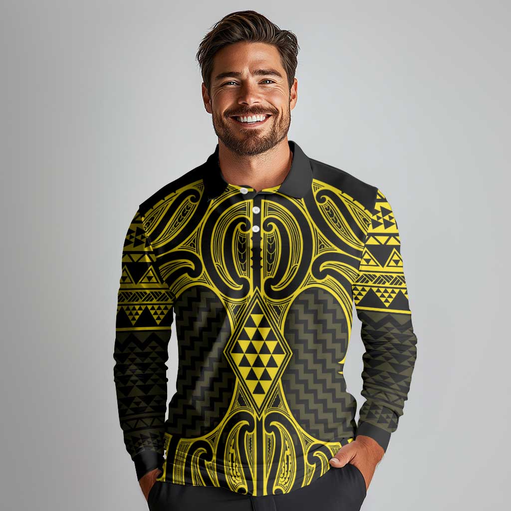 Mahi-dawg Maori Ta Moko Poutama Art Long Sleeve Polo Shirt