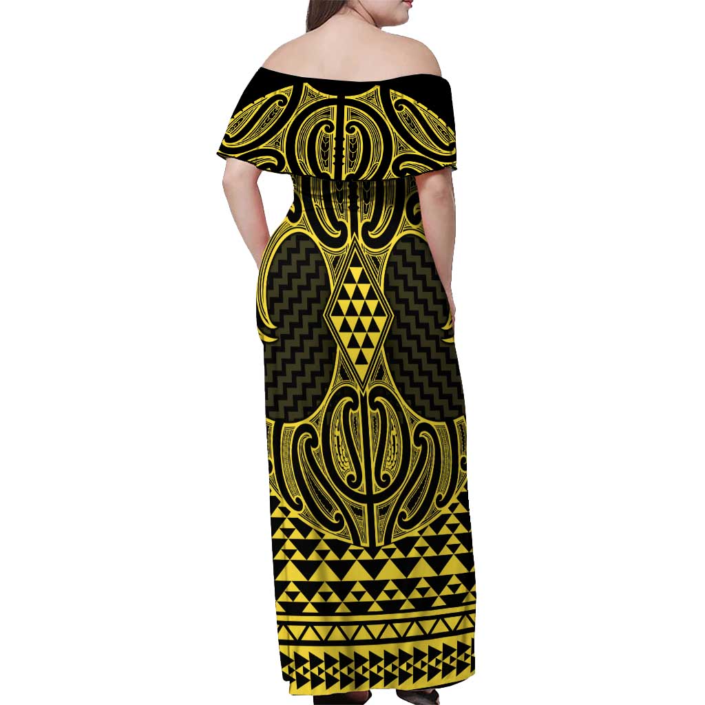 Mahi-dawg Maori Ta Moko Poutama Art Off Shoulder Maxi Dress