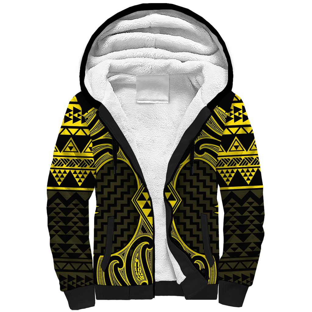 Mahi-dawg Maori Ta Moko Poutama Art Sherpa Hoodie LT9 Unisex Yellow - Polynesian Pride
