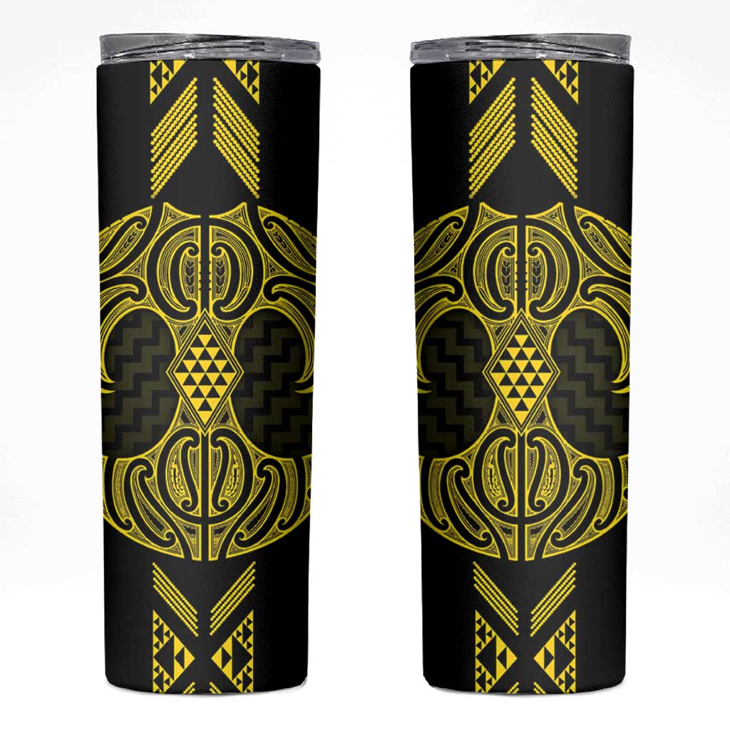 Mahi-dawg Maori Ta Moko Poutama Art Skinny Tumbler LT9 Yellow - Polynesian Pride