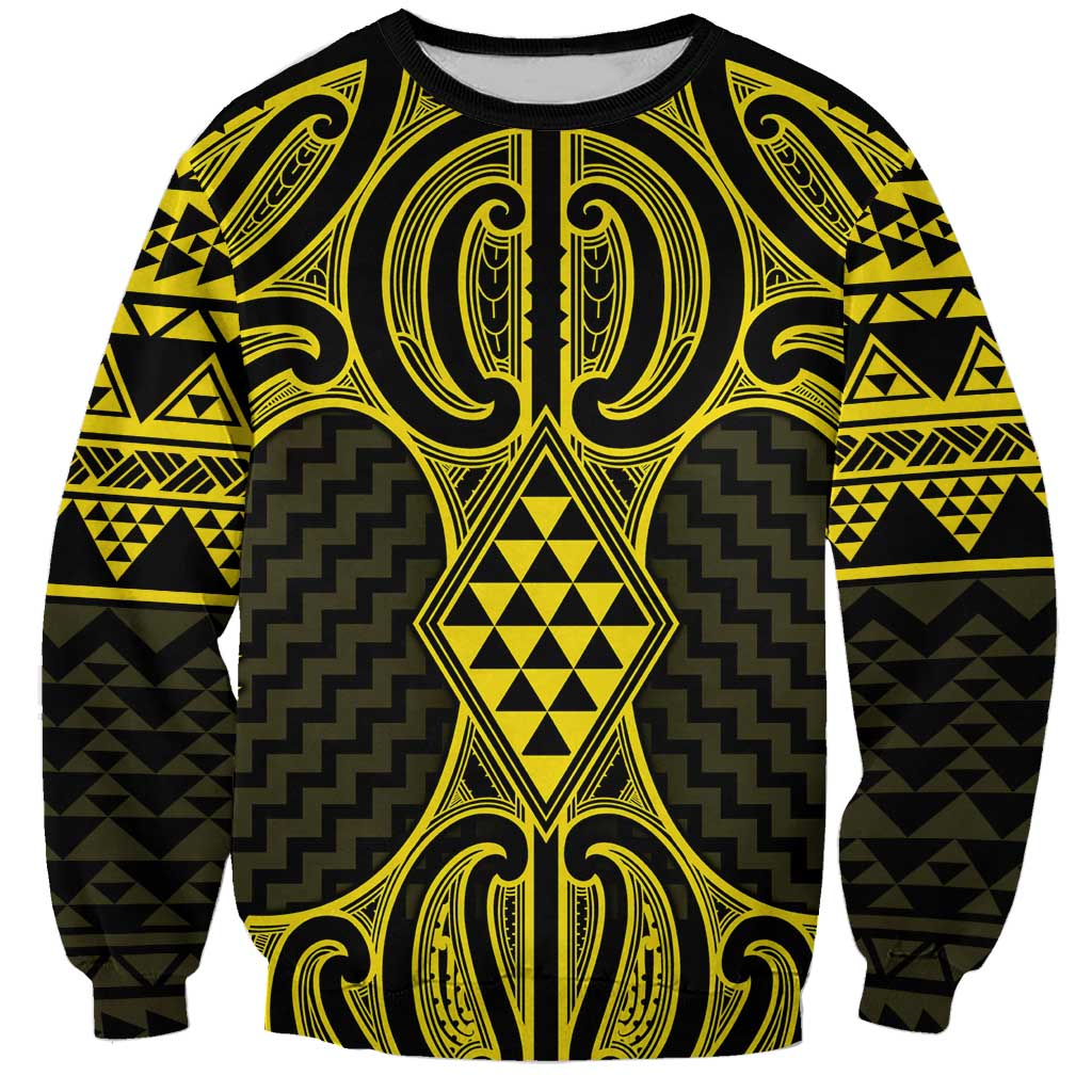 Mahi-dawg Maori Ta Moko Poutama Art Sweatshirt LT9 Unisex Yellow - Polynesian Pride