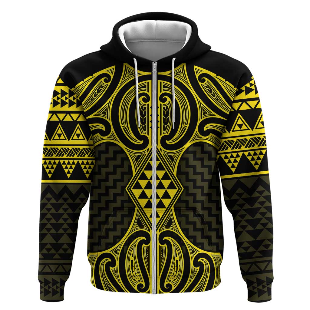 Mahi-dawg Maori Ta Moko Poutama Art Zip Hoodie LT9 Zip Hoodie Yellow - Polynesian Pride
