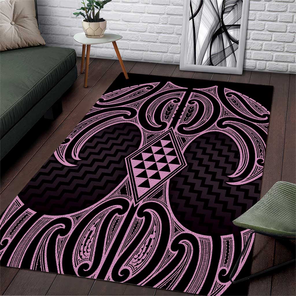 Mawhero Maori Ta Moko Poutama Art Area Rug LT9 Pink - Polynesian Pride