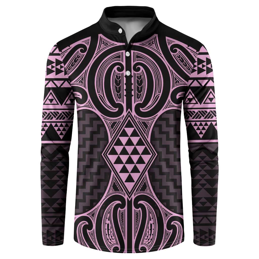 Mawhero Maori Ta Moko Poutama Art Button Sweatshirt LT9 Pink - Polynesian Pride