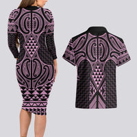 Mawhero Maori Ta Moko Poutama Art Couples Matching Long Sleeve Bodycon Dress and Hawaiian Shirt LT9 - Polynesian Pride