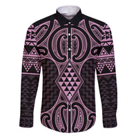Mawhero Maori Ta Moko Poutama Art Family Matching Off The Shoulder Long Sleeve Dress and Hawaiian Shirt LT9 Dad's Shirt - Long Sleeve Pink - Polynesian Pride