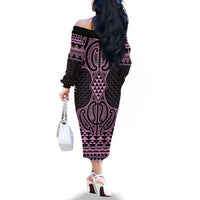 Mawhero Maori Ta Moko Poutama Art Family Matching Off The Shoulder Long Sleeve Dress and Hawaiian Shirt LT9 - Polynesian Pride