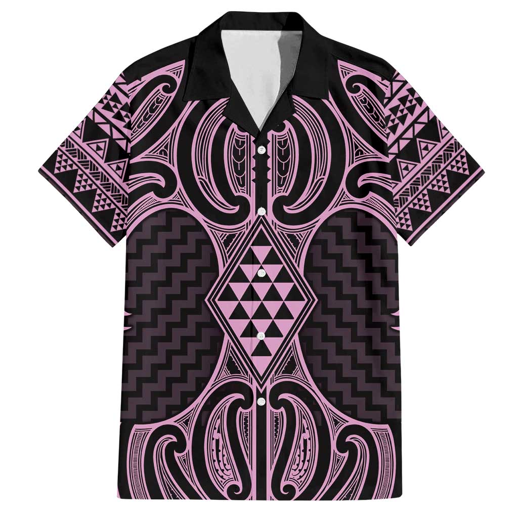 Mawhero Maori Ta Moko Poutama Art Family Matching Off Shoulder Maxi Dress and Hawaiian Shirt LT9 Dad's Shirt - Short Sleeve Pink - Polynesian Pride