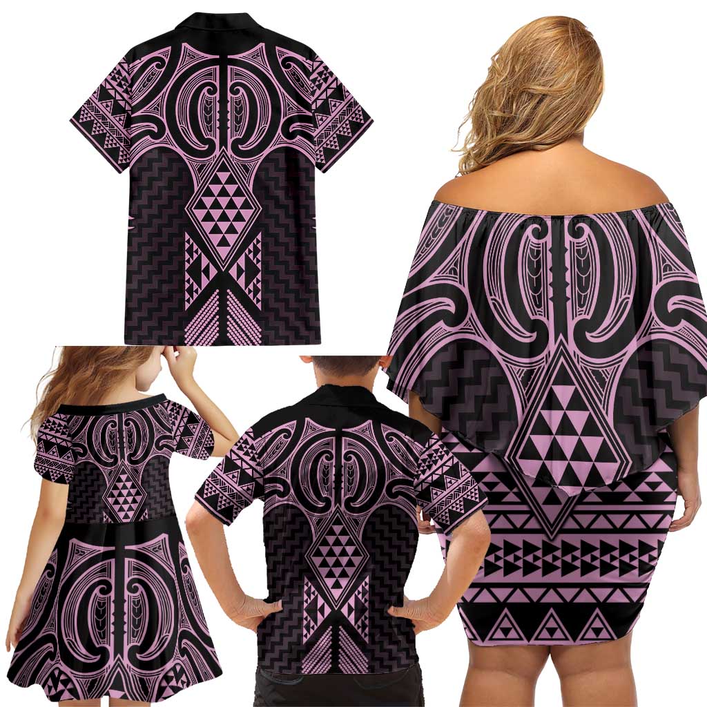Mawhero Maori Ta Moko Poutama Art Family Matching Off Shoulder Short Dress and Hawaiian Shirt LT9 - Polynesian Pride