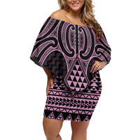 Mawhero Maori Ta Moko Poutama Art Family Matching Off Shoulder Short Dress and Hawaiian Shirt LT9 Mom's Dress Pink - Polynesian Pride