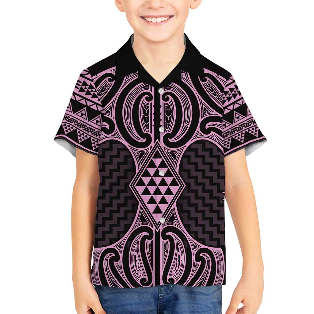Mawhero Maori Ta Moko Poutama Art Family Matching Puletasi and Hawaiian Shirt LT9 Son's Shirt Pink - Polynesian Pride