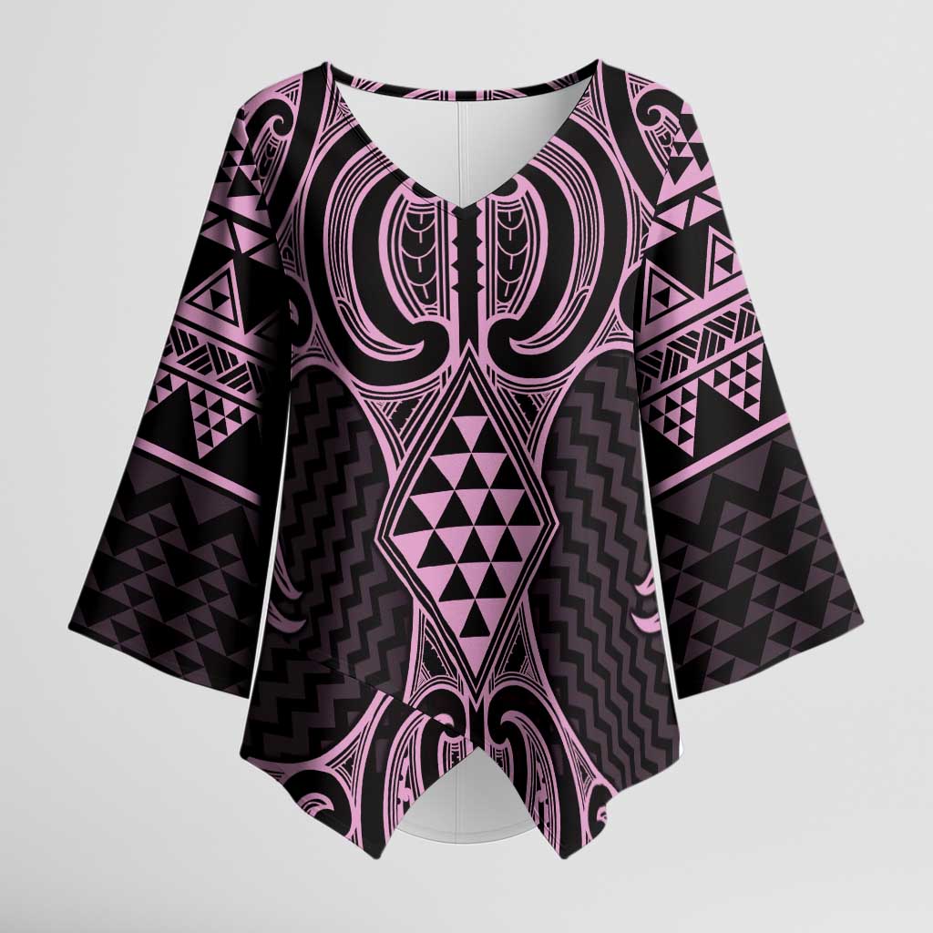 Mawhero Maori Ta Moko Poutama Art Kimono Sleeve Blouse LT9 Female Pink - Polynesian Pride