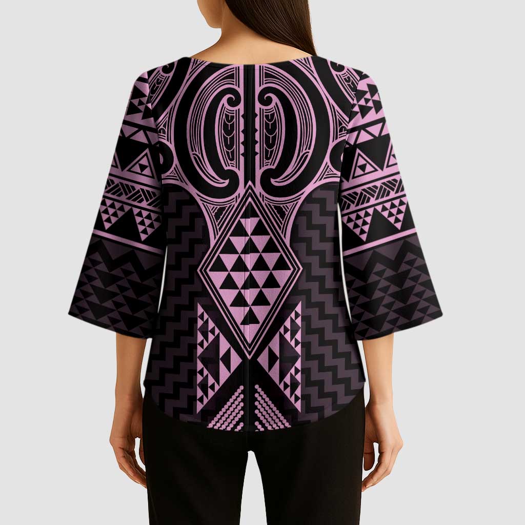 Mawhero Maori Ta Moko Poutama Art Kimono Sleeve Blouse LT9 - Polynesian Pride
