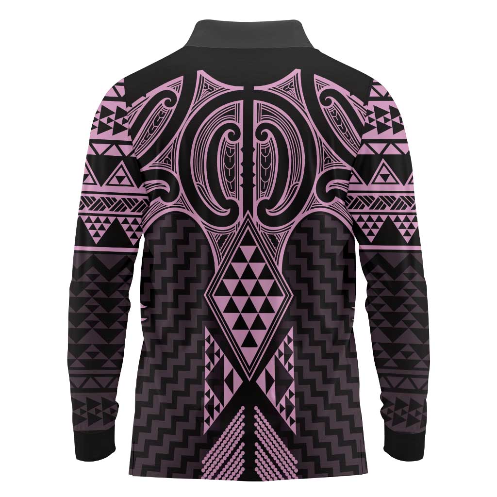 Mawhero Maori Ta Moko Poutama Art Long Sleeve Polo Shirt
