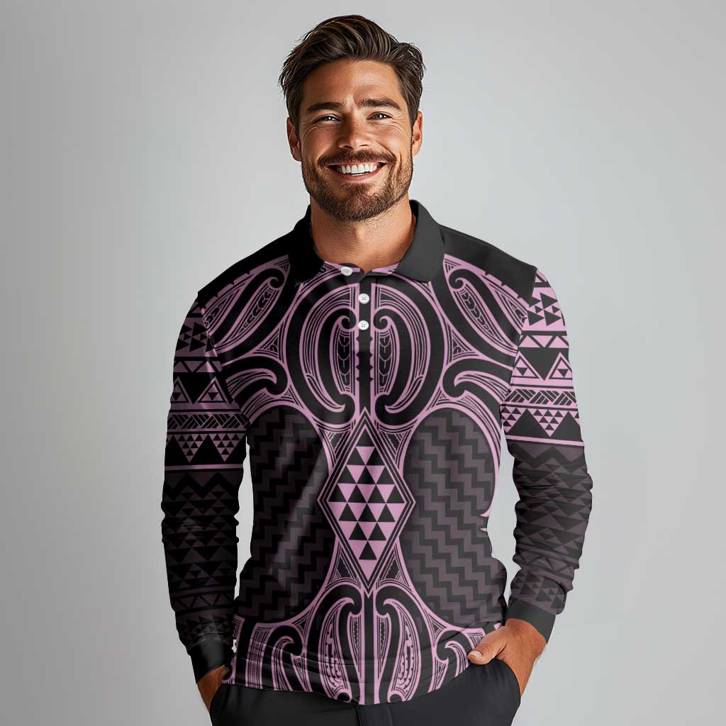 Mawhero Maori Ta Moko Poutama Art Long Sleeve Polo Shirt