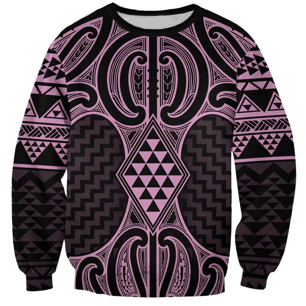 Mawhero Maori Ta Moko Poutama Art Sweatshirt LT9 Unisex Pink - Polynesian Pride