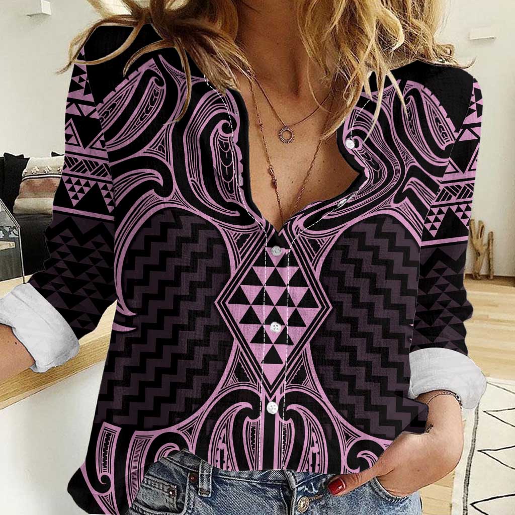 Mawhero Maori Ta Moko Poutama Art Women Casual Shirt LT9 Female Pink - Polynesian Pride