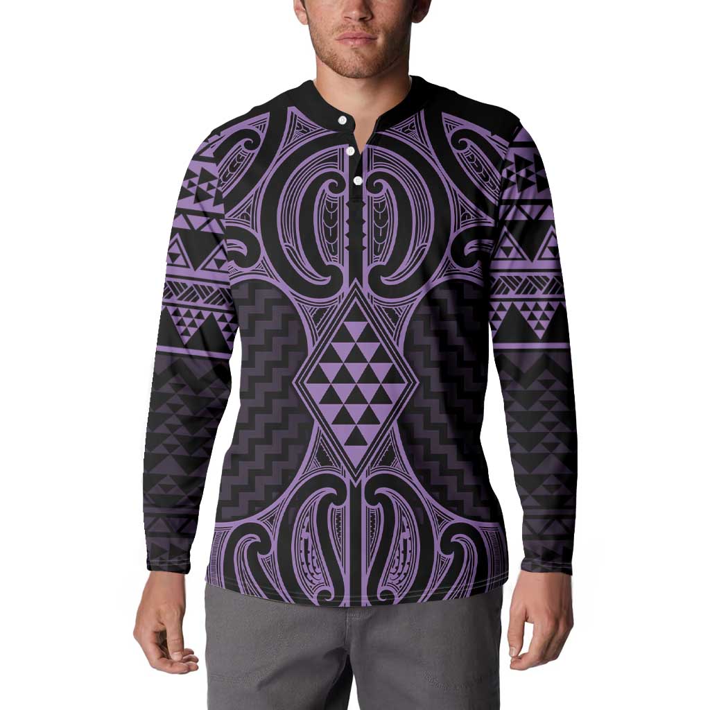 Waiporoporo Maori Ta Moko Poutama Art Button Sweatshirt