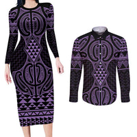 Waiporoporo Maori Ta Moko Poutama Art Couples Matching Long Sleeve Bodycon Dress and Long Sleeve Button Shirt