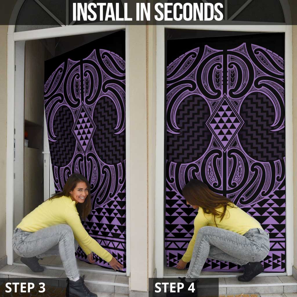 Waiporoporo Maori Ta Moko Poutama Art Door Cover - Polynesian Pride