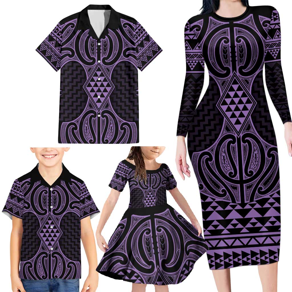 Waiporoporo Maori Ta Moko Poutama Art Family Matching Long Sleeve Bodycon Dress and Hawaiian Shirt LT9 - Polynesian Pride