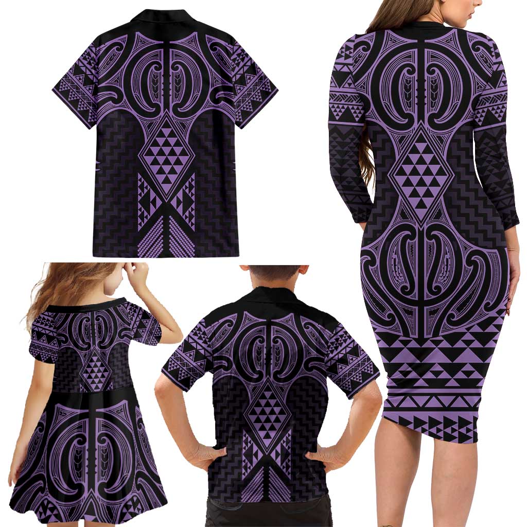 Waiporoporo Maori Ta Moko Poutama Art Family Matching Long Sleeve Bodycon Dress and Hawaiian Shirt LT9 - Polynesian Pride