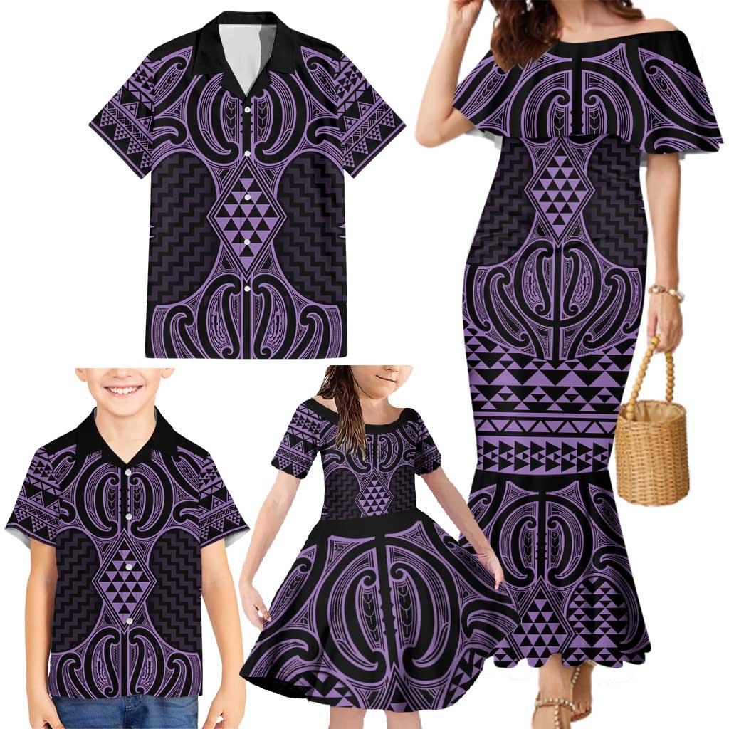Waiporoporo Maori Ta Moko Poutama Art Family Matching Mermaid Dress and Hawaiian Shirt LT9 - Polynesian Pride