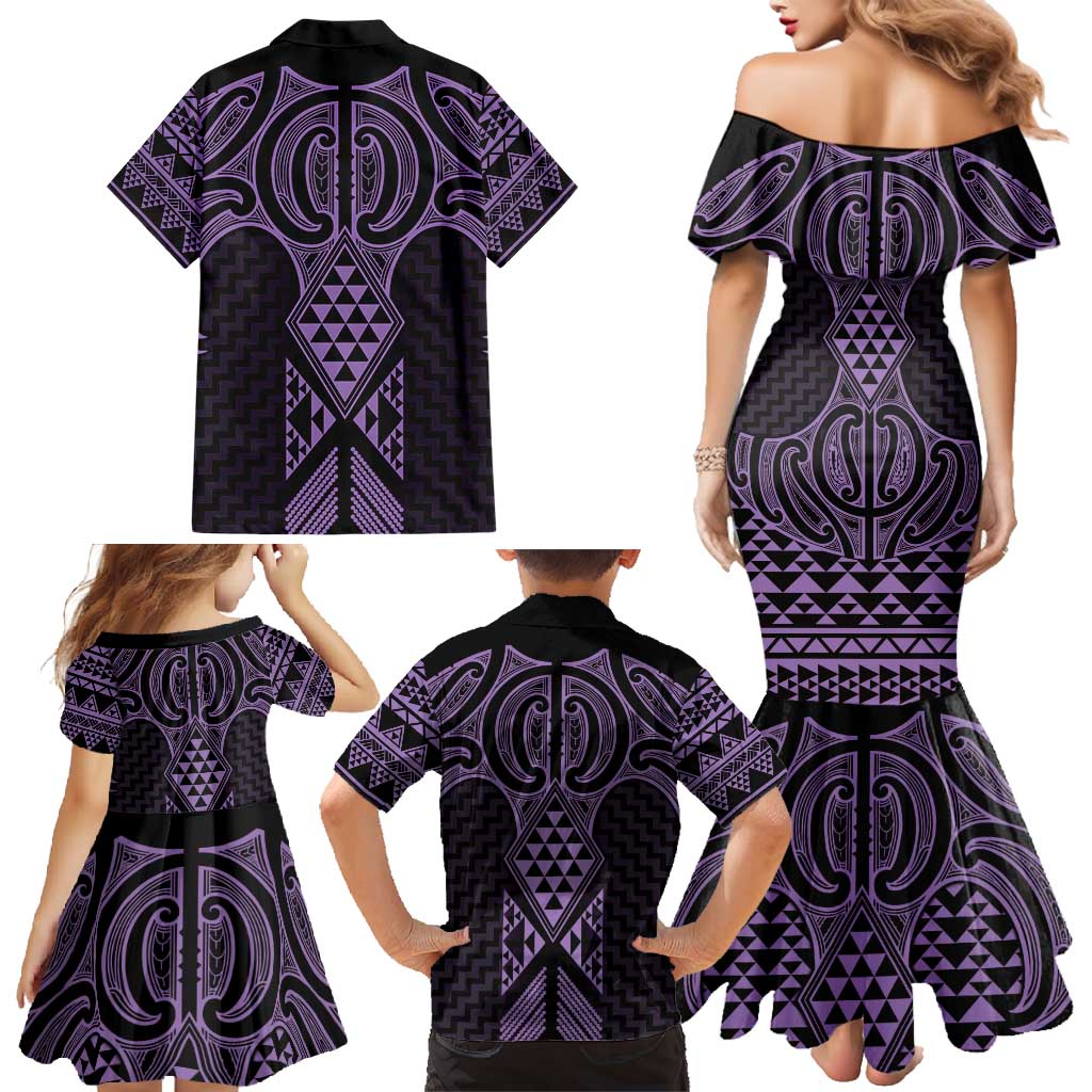 Waiporoporo Maori Ta Moko Poutama Art Family Matching Mermaid Dress and Hawaiian Shirt LT9 - Polynesian Pride