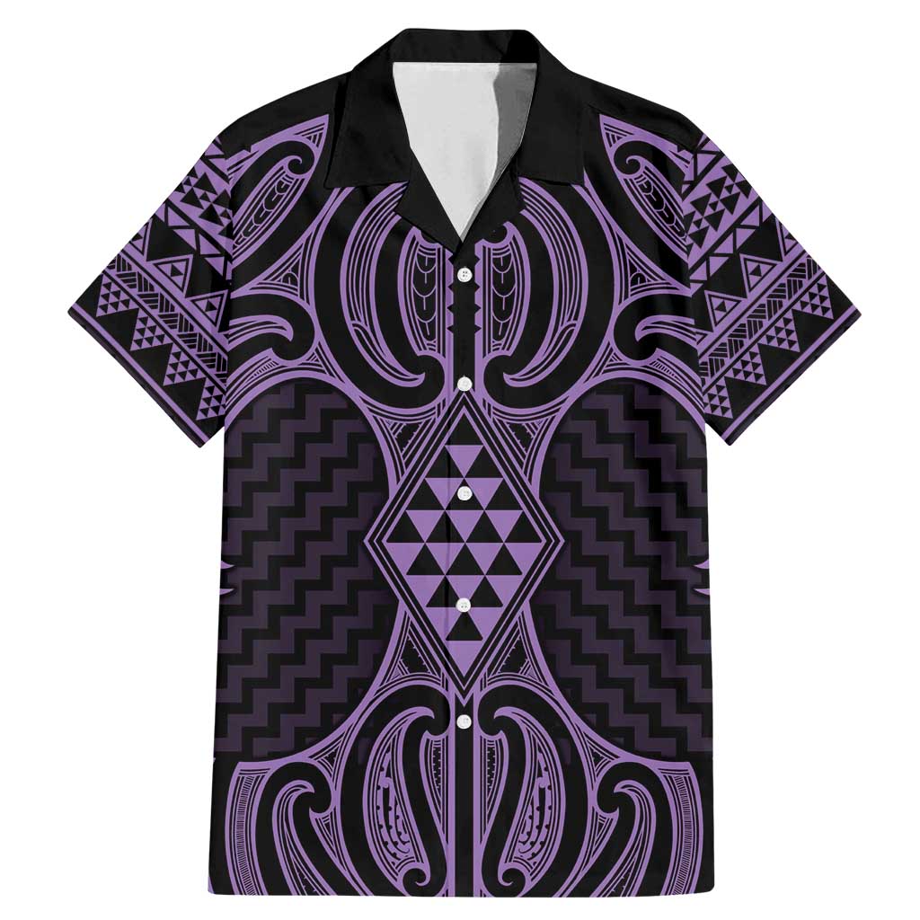Waiporoporo Maori Ta Moko Poutama Art Family Matching Mermaid Dress and Hawaiian Shirt LT9 Dad's Shirt - Short Sleeve Purple - Polynesian Pride